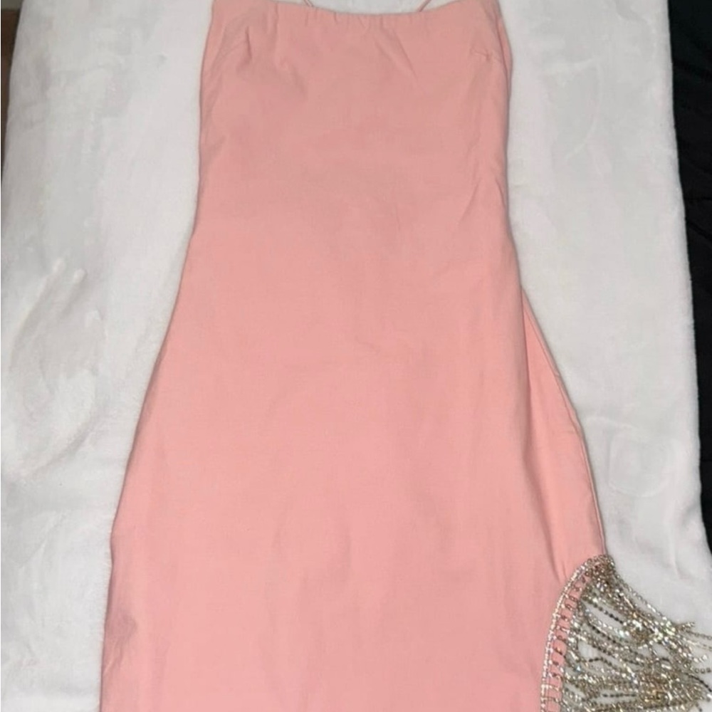 Fashion Nova Pink Spaghetti Strap Embellished Dress